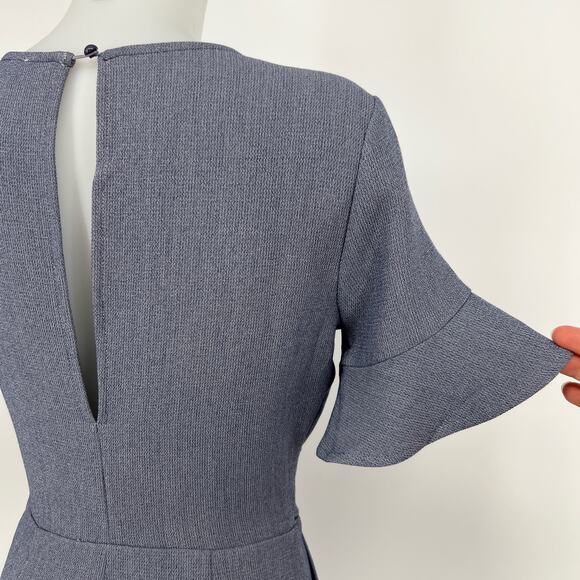 Line And Dot Flounce Sleeve Romper Small Blue Belted Open Keyhole Button Pockets - Picture 5 of 10